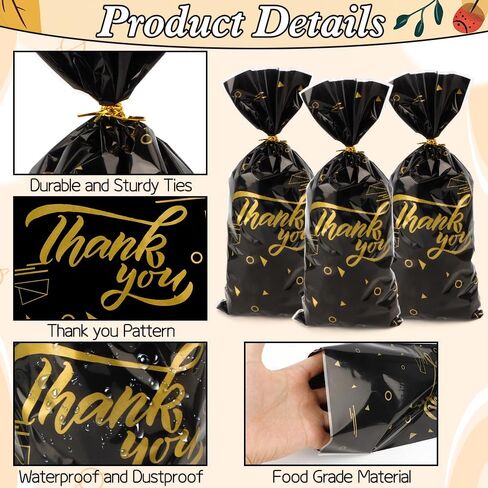 Thank You Cellophane Bags, 5x11 Inch Thank You Treat Bags 100 Pcs Black Thank You Cellophane Treat Bags with Twist Ties Thank You Cellophane Gift Bags for Cookie Candy Goodie Birthday Party Favor Bags in Kuwait