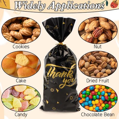 Thank You Cellophane Bags, 5x11 Inch Thank You Treat Bags 100 Pcs Black Thank You Cellophane Treat Bags with Twist Ties Thank You Cellophane Gift Bags for Cookie Candy Goodie Birthday Party Favor Bags in Kuwait