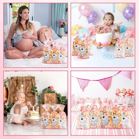 Baby Shower Treat Bags, Cute Elephant Cellophane Treat Bags, 100 PCS Pink Candy Bags, Plastic Gift Bags Cooikes Goodie Bags with Twist Ties for Baby Shower Gender Reveal Birthday Party Favor Supplies in Saudi Arabia