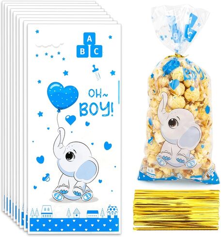 Baby Shower Treat Bags, Cute Elephant Cellophane Treat Bags, 100 PCS Pink Candy Bags, Plastic Gift Bags Cooikes Goodie Bags with Twist Ties for Baby Shower Gender Reveal Birthday Party Favor Supplies in Kuwait
