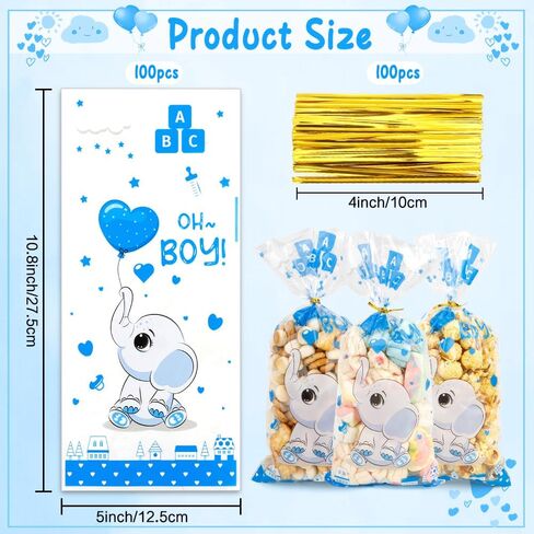 Baby Shower Treat Bags, Cute Elephant Cellophane Treat Bags, 100 PCS Pink Candy Bags, Plastic Gift Bags Cooikes Goodie Bags with Twist Ties for Baby Shower Gender Reveal Birthday Party Favor Supplies in Kuwait