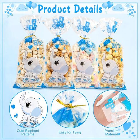 Baby Shower Treat Bags, Cute Elephant Cellophane Treat Bags, 100 PCS Pink Candy Bags, Plastic Gift Bags Cooikes Goodie Bags with Twist Ties for Baby Shower Gender Reveal Birthday Party Favor Supplies in Kuwait