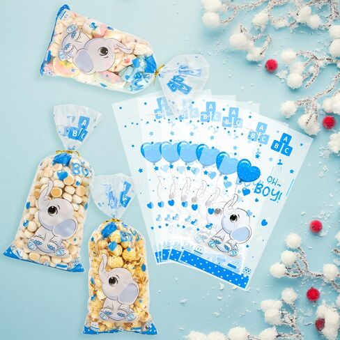 Baby Shower Treat Bags, Cute Elephant Cellophane Treat Bags, 100 PCS Pink Candy Bags, Plastic Gift Bags Cooikes Goodie Bags with Twist Ties for Baby Shower Gender Reveal Birthday Party Favor Supplies in Kuwait