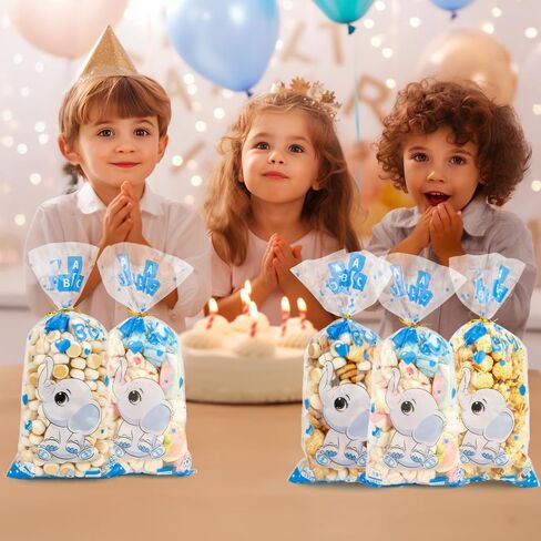 Baby Shower Treat Bags, Cute Elephant Cellophane Treat Bags, 100 PCS Pink Candy Bags, Plastic Gift Bags Cooikes Goodie Bags with Twist Ties for Baby Shower Gender Reveal Birthday Party Favor Supplies in Kuwait