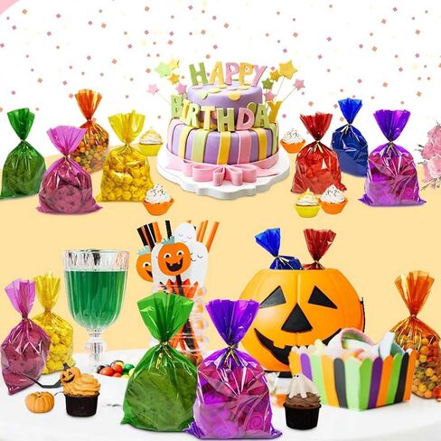 Green Cellophane Treat Bags - 100Pcs Cello Bags Resealable 6x9 Inch Candy Favor Bags for Parties, Holidays, Snacks Goodie Gifts Party in Saudi Arabia