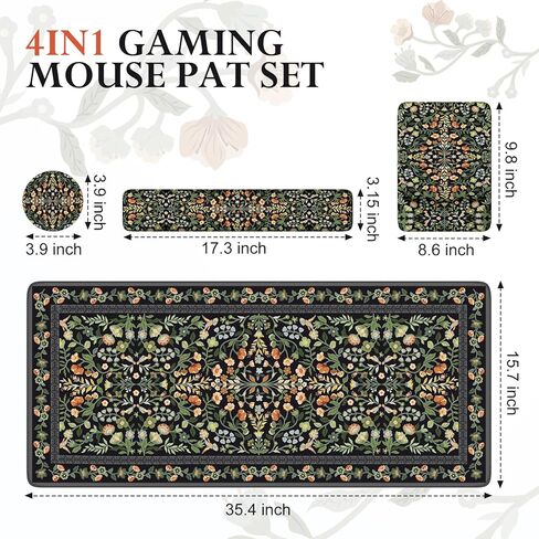 iCasso Desk Mat with Wrist Rest,Large Desk Pad for Keyboard and Mouse,Ergonomic Mouse Pad Sets for Women,Non-Slip Wrist Pad for Keyboard,Floral Computer Mat for Home Office (Black) in Kuwait