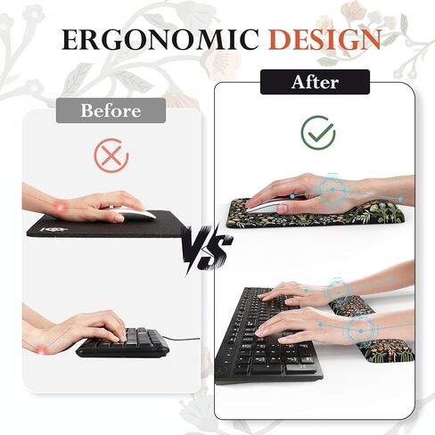 iCasso Desk Mat with Wrist Rest,Large Desk Pad for Keyboard and Mouse,Ergonomic Mouse Pad Sets for Women,Non-Slip Wrist Pad for Keyboard,Floral Computer Mat for Home Office (Black) in Kuwait