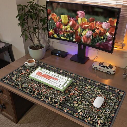 iCasso Desk Mat with Wrist Rest,Large Desk Pad for Keyboard and Mouse,Ergonomic Mouse Pad Sets for Women,Non-Slip Wrist Pad for Keyboard,Floral Computer Mat for Home Office (Black) in Kuwait