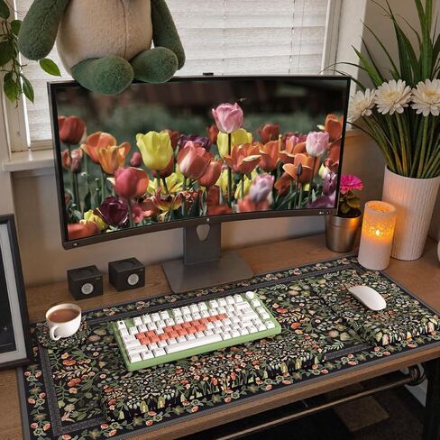 iCasso Desk Mat with Wrist Rest,Large Desk Pad for Keyboard and Mouse,Ergonomic Mouse Pad Sets for Women,Non-Slip Wrist Pad for Keyboard,Floral Computer Mat for Home Office (Black) in Kuwait