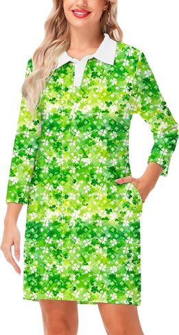 Remimi Womens Mardi Gras Striped Dresses 3/4 Sleeve Polo Dress in Saudi Arabia