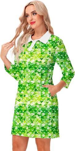 Remimi Womens Mardi Gras Striped Dresses 3/4 Sleeve Polo Dress in Saudi Arabia