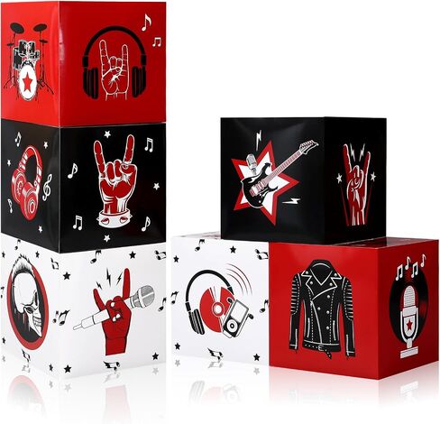 Fuyoooo 6 Pcs Large Rock and Roll Party Decorations Boxes 12 Inch Rock Music Birthday Balloon Cardboard Boxes Backdrop 80s 90s Retro Band Props for Party Supplies in Kuwait
