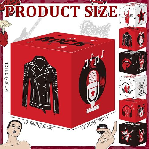 Fuyoooo 6 Pcs Large Rock and Roll Party Decorations Boxes 12 Inch Rock Music Birthday Balloon Cardboard Boxes Backdrop 80s 90s Retro Band Props for Party Supplies in Kuwait