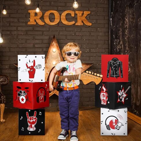 Fuyoooo 6 Pcs Large Rock and Roll Party Decorations Boxes 12 Inch Rock Music Birthday Balloon Cardboard Boxes Backdrop 80s 90s Retro Band Props for Party Supplies in Kuwait