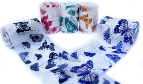 5 Rolls Chiffon Ribbon with Rose Floral Patterns Print | 2" x5 Yards Frayed Edge Craft Ribbons for Wedding Bouquets, Gift Wrapping, Party Decorations in Kuwait