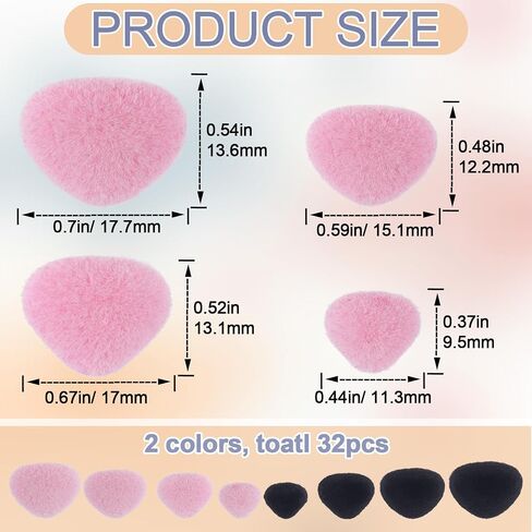 SmallCat 32pcs Crochet Noses for Amigurumi, 11/15/17/18mm Plastic Stuffed Animal Noses with Washers, Doll Flocking Accessories for Crochet Plush Toys- Pink & Black in Saudi Arabia