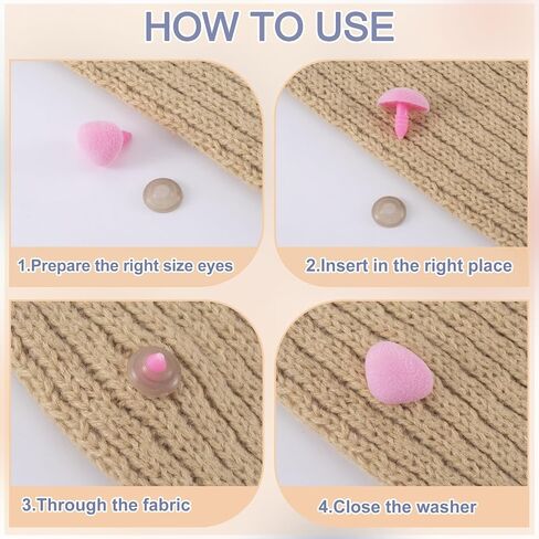 SmallCat 32pcs Crochet Noses for Amigurumi, 11/15/17/18mm Plastic Stuffed Animal Noses with Washers, Doll Flocking Accessories for Crochet Plush Toys- Pink & Black in Saudi Arabia