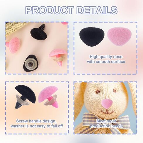 SmallCat 32pcs Crochet Noses for Amigurumi, 11/15/17/18mm Plastic Stuffed Animal Noses with Washers, Doll Flocking Accessories for Crochet Plush Toys- Pink & Black in Saudi Arabia