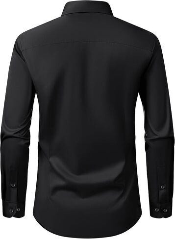 Alimens & Gentle Men's Dress Shirts Long Sleeve Stretch Wrinkle-Free Solid Business Formal Casual Button Down Shirt in Kuwait