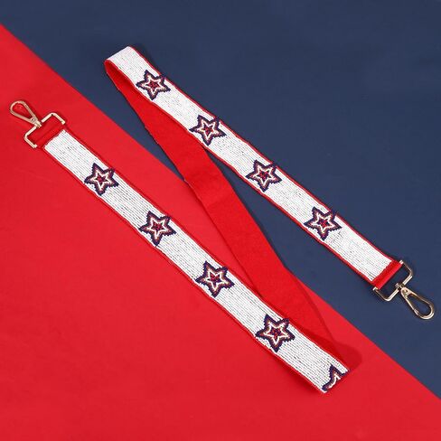 Beaded 4th of July Purse Strap USA Purse Strap Replacement Red White and Blue Patriotic Crossbody Shoulder Bag Straps 4th of July Outfits (Style D) in Kuwait