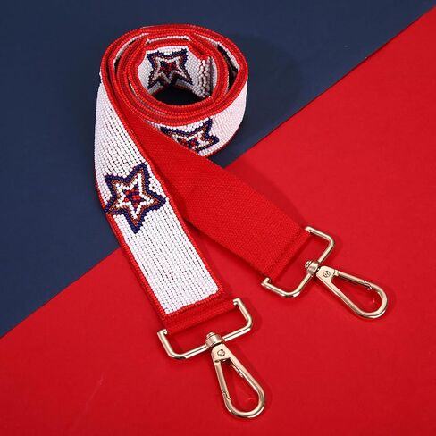 Beaded 4th of July Purse Strap USA Purse Strap Replacement Red White and Blue Patriotic Crossbody Shoulder Bag Straps 4th of July Outfits (Style D) in Kuwait