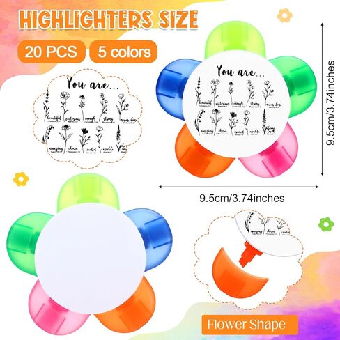 20 Pcs Petals Highlighters with Bible Verses Christian Gifts Bulk 5 in 1 Flower Fluorescent Watercolor Highlighter Pens for Church Gift Study Office School Journaling Supplies in Saudi Arabia