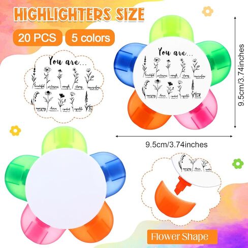 20 Pcs Petals Highlighters with Bible Verses Christian Gifts Bulk 5 in 1 Flower Fluorescent Watercolor Highlighter Pens for Church Gift Study Office School Journaling Supplies in Kuwait
