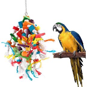 CRMADA Large Parrot Toys, Bird Chewing Toys, Wooden Blocks Tearing Toys for African Grey Cockatoo Cockatiel Macaw Parrot