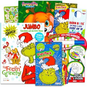 كتب تلوين Grinch للأطفال - حزمة 4 أجهزة كمبيوتر مع Dr. Seuss Play Pack ، ألعاب ، أنشطة ، ملصقات | تخزين الحشوات للفتيان والبنات