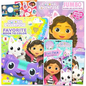 مجموعة ألوان Dreamworks Gabby's Dollhouse Colling for Girls - حزمة مع 3 كتب أنشطة Gabbys مع صفحات التلوين والأنشطة والألعاب والملصقات والملون والمزيد