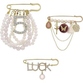 SHIDOW Pearl Brooch, Anti-Exposure Neckline Safety Pins, Decoration Pins for Clothing Sweater, for Shawl, Dress, Skirt, Collar DIY Wedding Decorations（3PCS）
