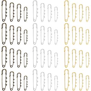 Framendino ، 48 Pack Safety Pins Brooch 4 أحجام معدنية دبوس ثقيلة مع 3 حلقات لحرف DIY خياطة البطانيات ألوان