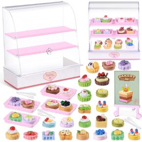 50 PCS Miniature Bakery Case Cake Cake Cake Glainet With Min Food Set Mini Counter Dessert Donuts Cake for Doll House Store Shop Shop scene Docitical Accessories (Pink)