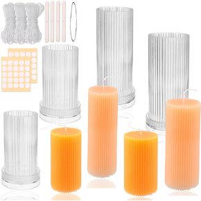 Milivixay 4PCS عمود قوالب شمعة الأسطوانة مضلعة ، شموع صنع القوالب-90 قدم. من الفتيل ، ملصقات 50pcs فتيل ، 4 مساءً حاملي الفتيل وسلك حديد 1pc مدرج كهدية.