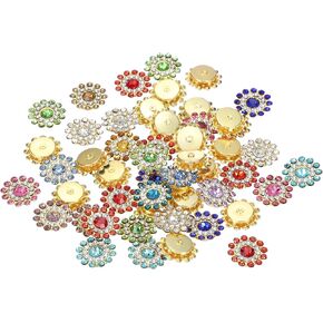 PATIKIL 100 Pcs Sew on Rhinestones Crystals 14mm, 3 Layers Sewing Flower Claw Rhinestones Glass Gems Metal Base for Craft Dress Clothes Belt Decoration, Multicolor