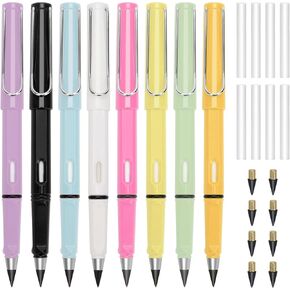 8pcs قلم رصاص الأبدي ، وقلم غير محدود ، وأقلام كتابة غير محدودة ، وأقلام الكتابة المعدنية مع رؤوس قلم 8pcs
