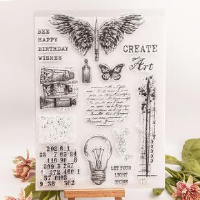 Angel Wings Vintage English Background Pattern Silicone Clear Stamps مشاعر إضاءة الحبر النقطية الشفافة ختم لاستخلاص بطاقة العطلات وألبوم DIY DIY Crafts