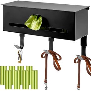 Blulu Wall Mount Dog Poop Bags Dispenser Holder with Hooks Metal 200/300 Single Large Roll Pet Waste Station Bags Dispenser Outdoor or Indoor Pet Waste Bag Holder for Home Inside Outside Doggy Yard