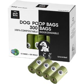 أكياس نفايات الكلاب القابلة للسماد المعتمدة بنسبة 100 ٪ ، 300 عدد ، ASTM D6400 Standard ، OK Compost ، 9 في × 13 بوصة ، غير معروضة (20 لفة ، 15 كيس)