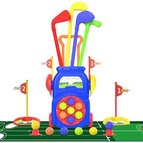 Eaglestone Toddler Golf مجموعة للأولاد والبنات الذين تتراوح أعمارهم بين 2 3 4 5 ، نوادي الأطفال الجولف مع وضع حصيرة ، عربة غولف ، 7 كرات ، 4 نوادي للجولف ، 2 تدريبات ، هدية رياضية داخلية وخارجية