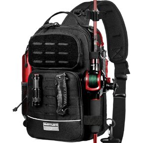Ghosthorn Fishing Backpack Tackle Sling Bag - Fishing Backpack with Rod Holder - Tackle Box Fly Fishing Gifts for Men Women