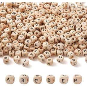 kissitty 520pcs/bag cube heds wood with 26 alfits alshy 10mm alphabet alphabet beads wooden wooden for المجوهر