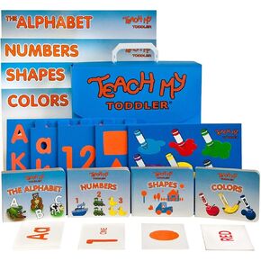 -Toys Toddler Learning Kit: Letters, Numbers, Shapes, Colors- All-in-one kit containing 55 flashcards, 7 puzzles, 4 board books, 4 full size posters and storage case. Play for 20 minutes a day!, Blue Case, All-in-One Kit (68 pieces)