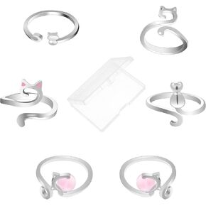 حلقات Cat Crochet 6 PCS للإصبع القابل للتعديل ، خاتم القطة حلقة CAT CORCHET RING RINAN FOR FARDER (مع مربع)