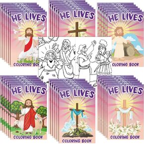Jetec 36 Pcs Religious Easter Mini Coloring Books for Kids Bulk Christian Mini Coloring Books Bible Verse Easter Gifts for Kid Christian Party Favor Sunday School Supplies Classroom Gift(Vivid Style)