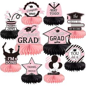 10PCS Graduation Decorations Class of 2025 Centerpieces, Congrats Grad Honeycomb Table Toppers for Graduation Party Favors, 2025 Graduation Party Decorations (10PCS, Red & Black)