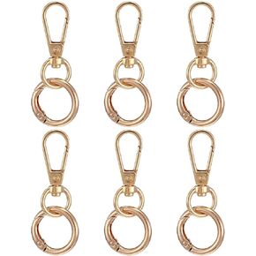 6sets keychain hook metal divel snap hooks double فتح سلسلة المفاتيح مع حلقات سلسلة المفاتيح ، قفل مخلب جراد البحر لأجهزة keychain art make lanyard (الذهب)