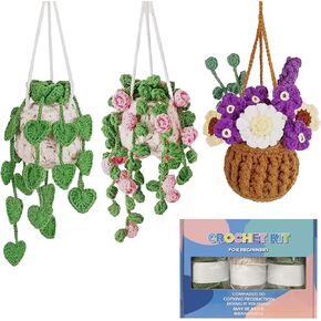 FLATRI Crochet Hanging Plant Kit for Beginners, Plant Crochet Kit with Step-by-Step Instructions and Video Tutorials, Crochet Plants Starter Kit for Adults Kids (40%+ Yarn)