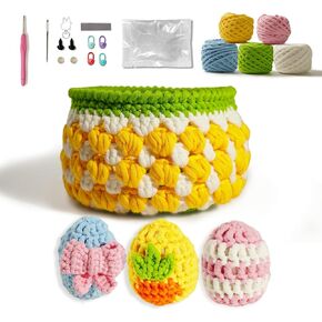 Kynova Easter Eggs and Basket Crochet Kit-DIY CORCHET CORCHET VIOOS TURIARIOR للمبتدئين ، مجموعة كاملة من الخيوط والأدوات