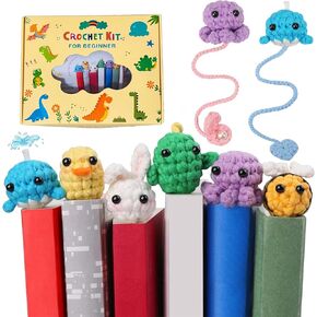 yilaii crochet kit للمبتدئين 6 حيوانات إشارة مرجعية للكوشيه مجموعة تعليمية بالفيديو خطوة بخطوة.